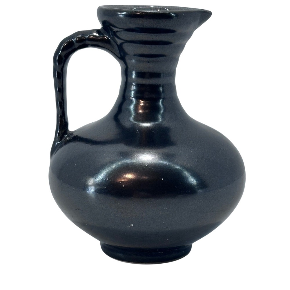 Small Black Ceramic Pitcher Jug Vase, Decorative Modernist Design‎